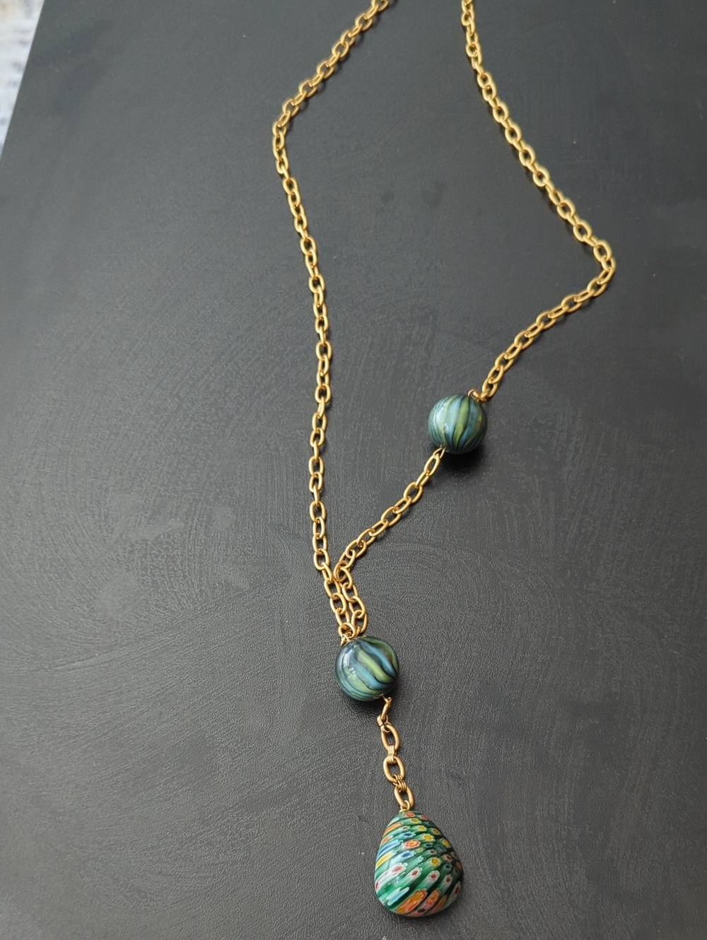 Unique Asymmetrical Millefiori Murano Glass Bead Necklace